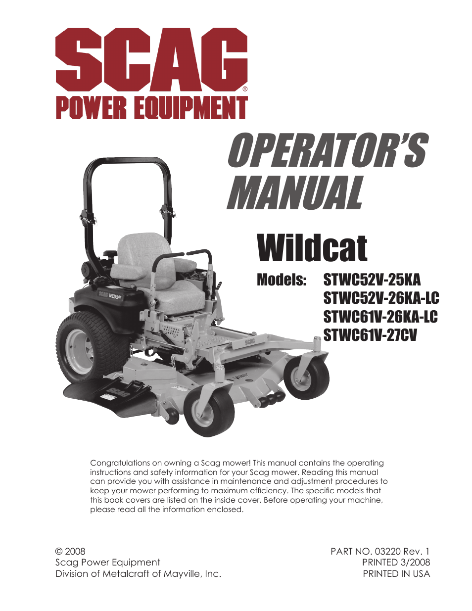 Scag Power Equipment STWC61V-25KA-LC User Manual | 120 pages