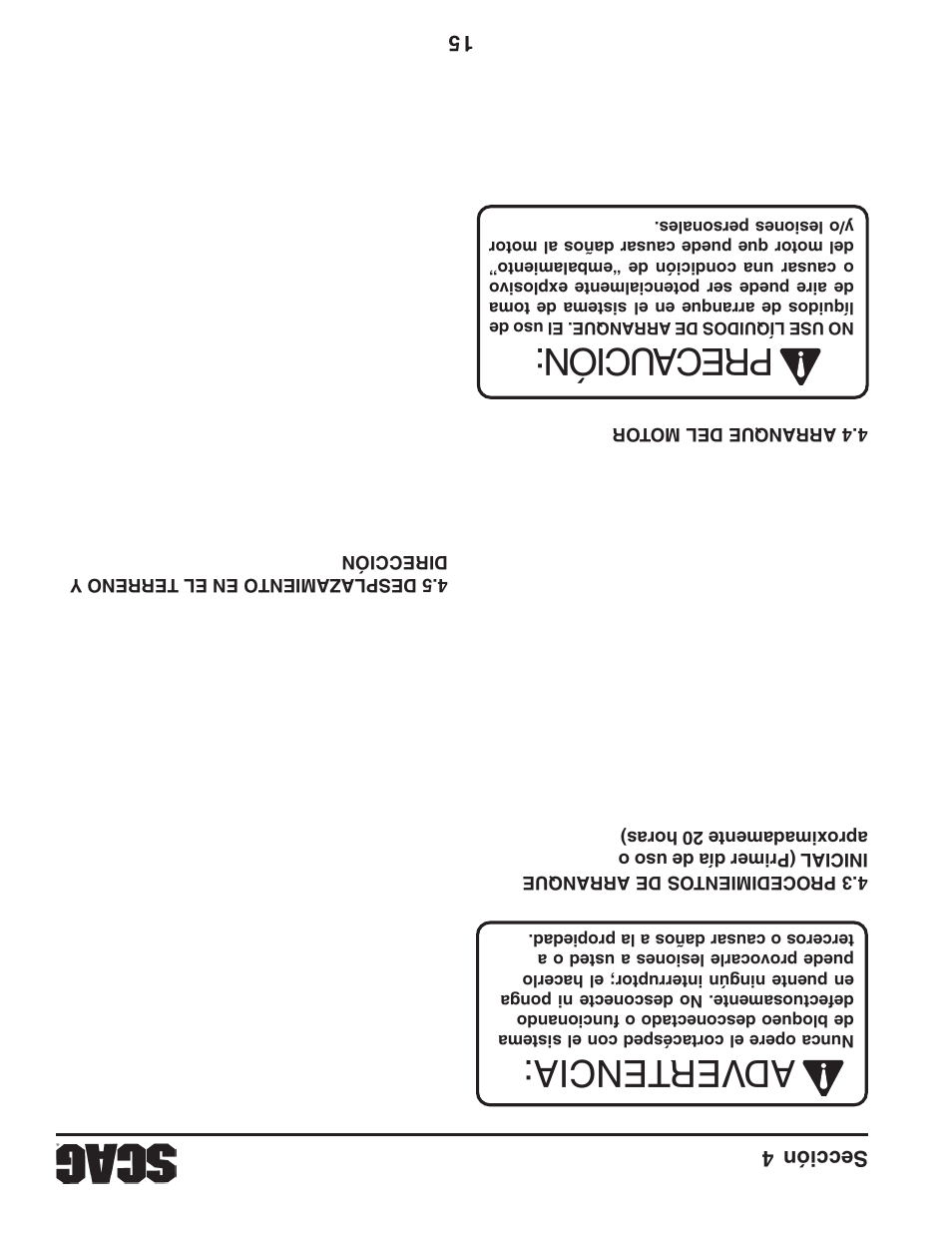 Adver tencia: precaución | Scag Power Equipment STWC61V-25KA-LC User Manual | Page 102 / 120