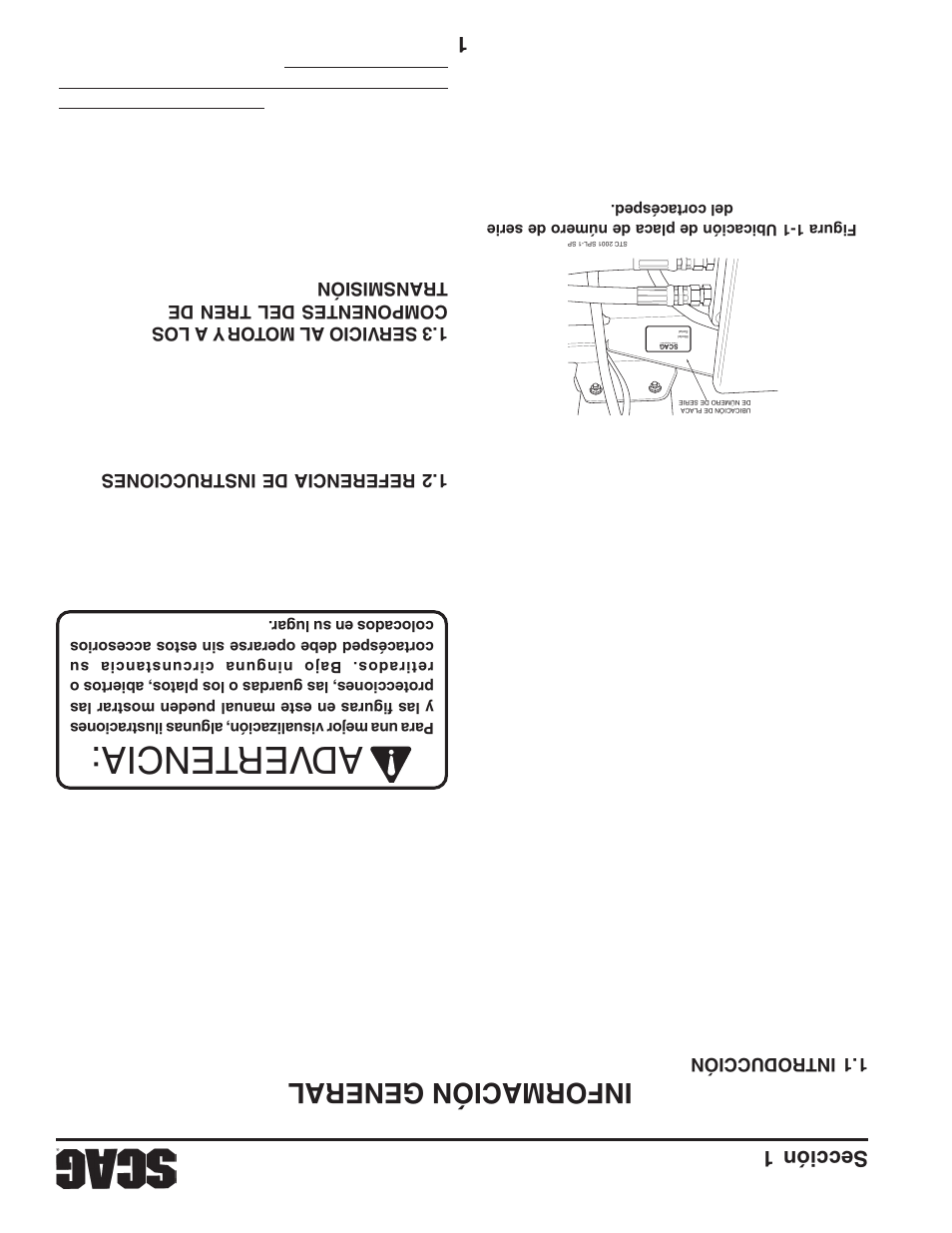 Adver tencia, Información general, Sección 1 | Scag Power Equipment STWC61V-25KA-LC User Manual | Page 116 / 120