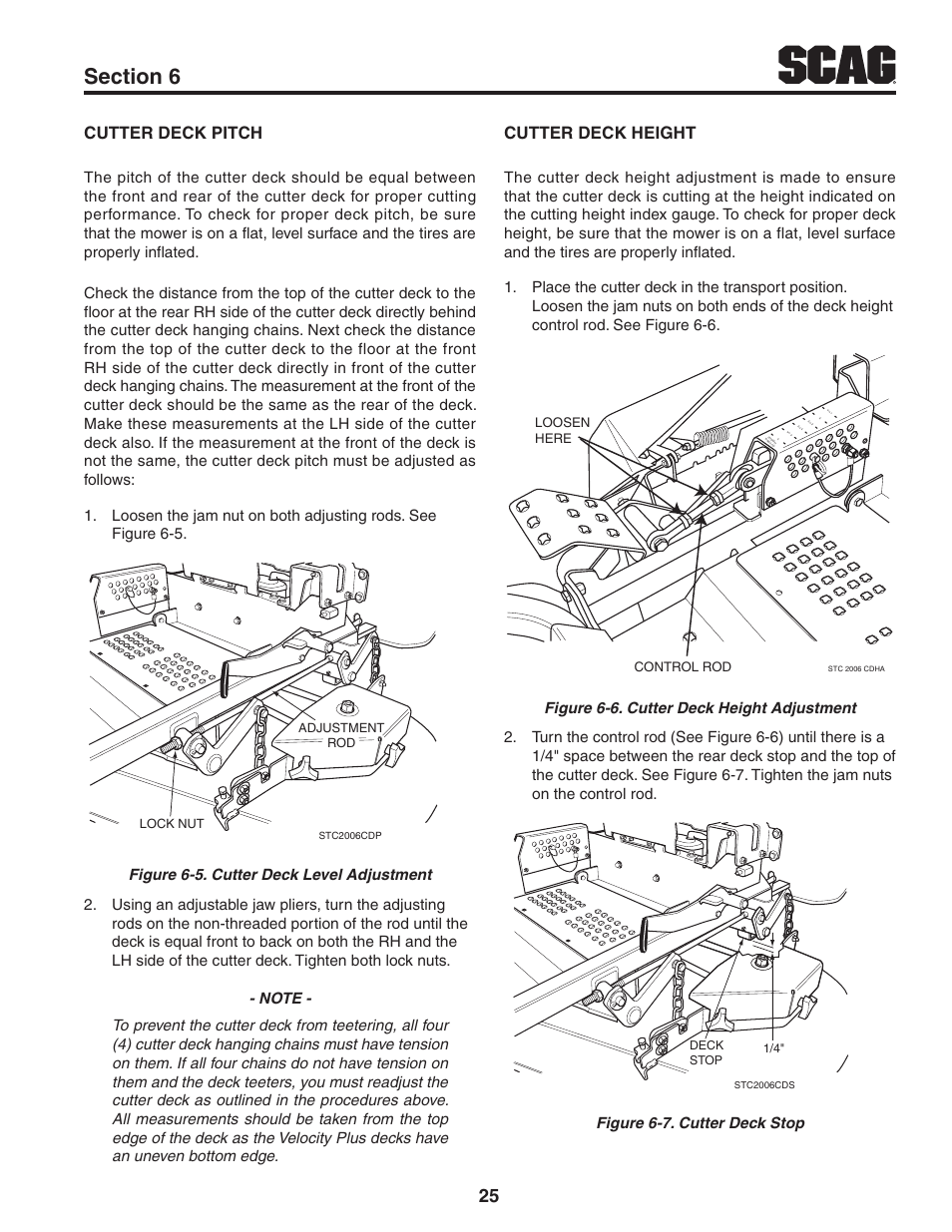 Cutter deck pitch, Cutter deck height | Scag Power Equipment STWC61V-25KA-LC User Manual | Page 29 / 120