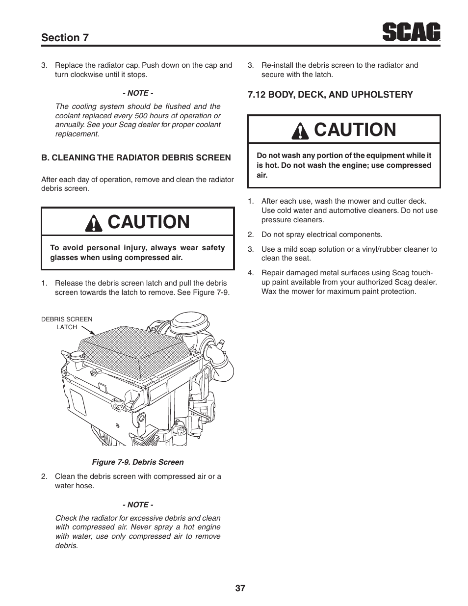 12 body, deck, and upholstery, Caution | Scag Power Equipment STWC61V-25KA-LC User Manual | Page 41 / 120