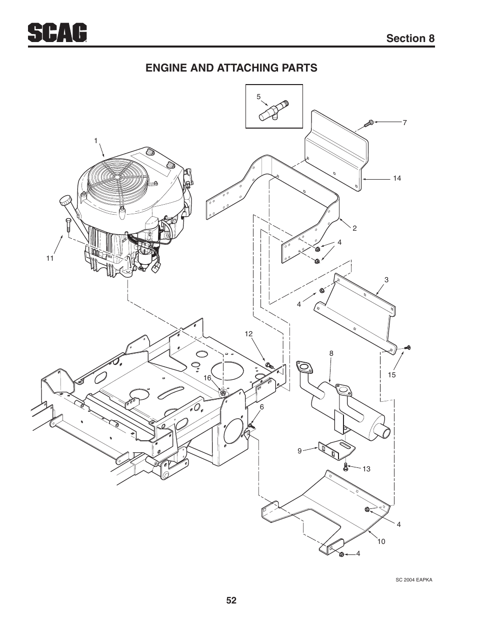 Engine and attaching parts | Scag Power Equipment STWC61V-25KA-LC User Manual | Page 56 / 120