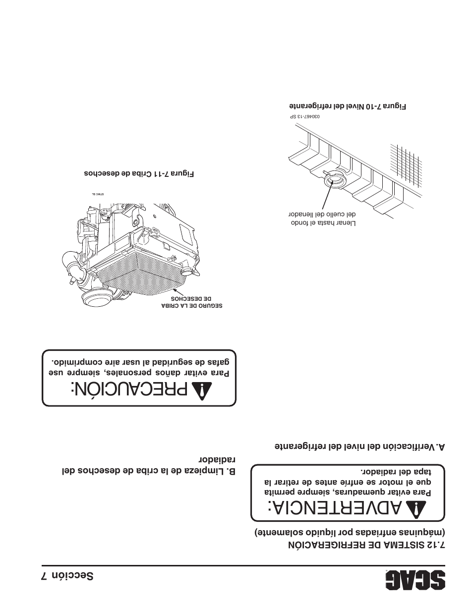 Adver tencia: preca ución, Sección 7 38 | Scag Power Equipment STWC61V-25KA-LC User Manual | Page 78 / 120