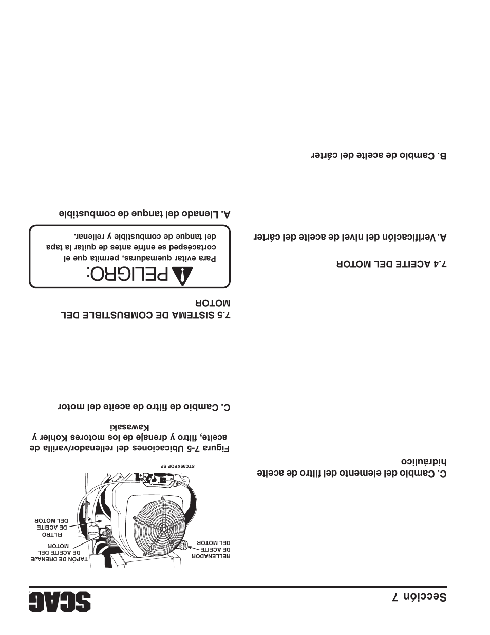 Peligro, Sección 7 33 | Scag Power Equipment STWC61V-25KA-LC User Manual | Page 83 / 120