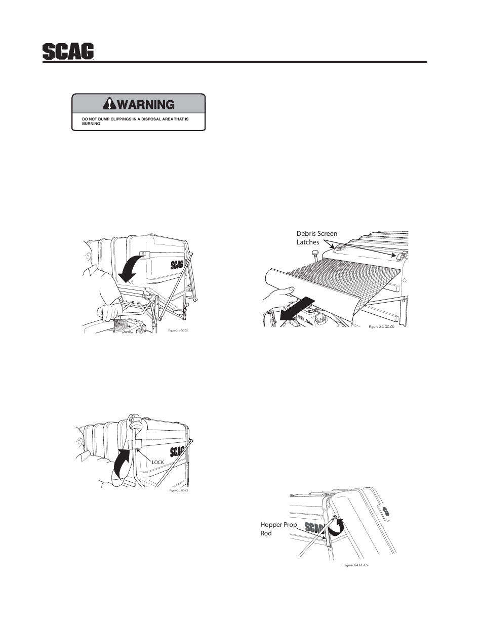 Warning, Figure 2-1, Figure 2-2 | Figure 2-3, Figure 2-4 | Scag Power Equipment GC-STT-CS User Manual | Page 4 / 28