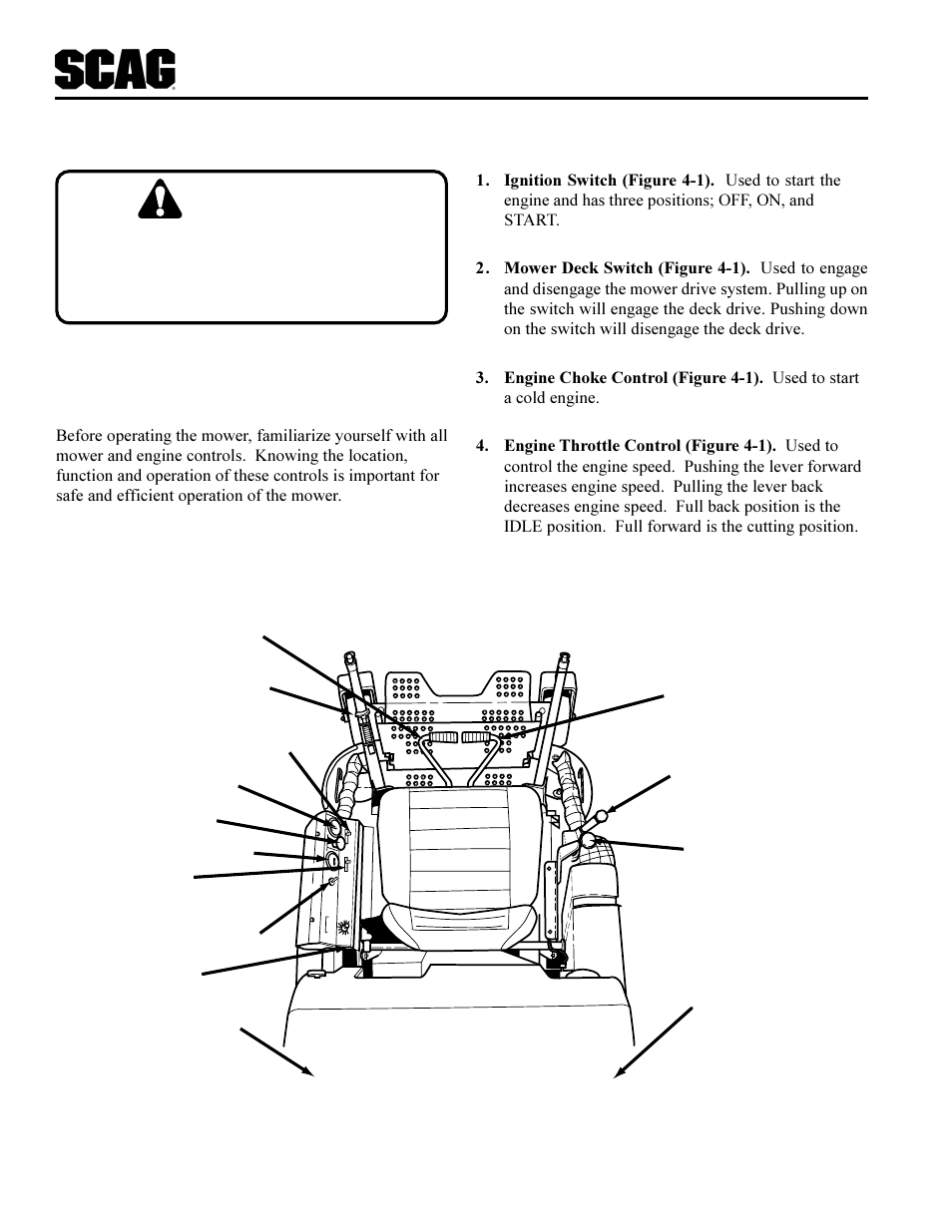 Caution, Operating instructions | Scag Power Equipment SCR User Manual | Page 12 / 75