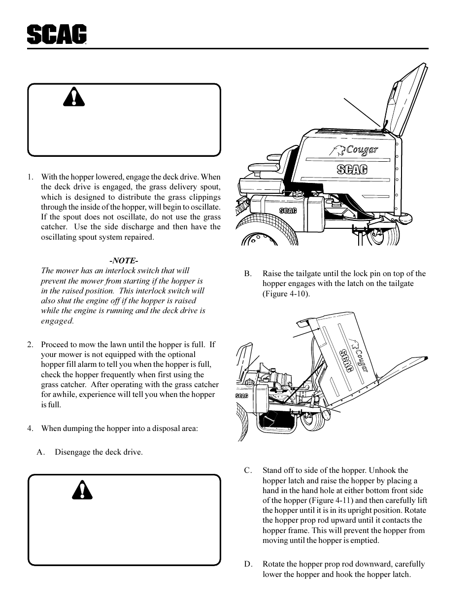 Caution, Warning | Scag Power Equipment SCR User Manual | Page 18 / 75
