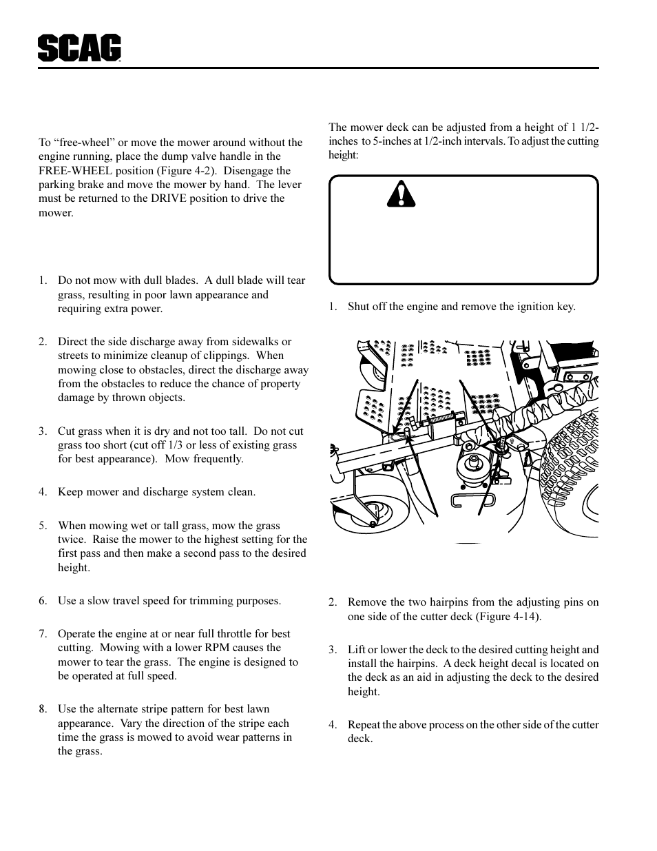 Warning | Scag Power Equipment SCR User Manual | Page 20 / 75