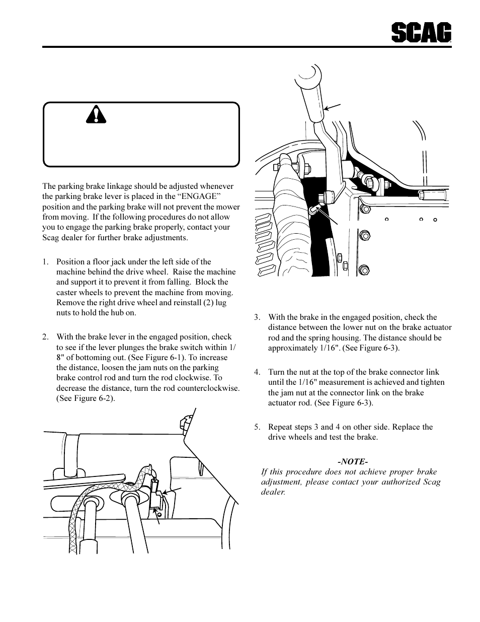 Warning, Adjustments | Scag Power Equipment SCR User Manual | Page 25 / 75