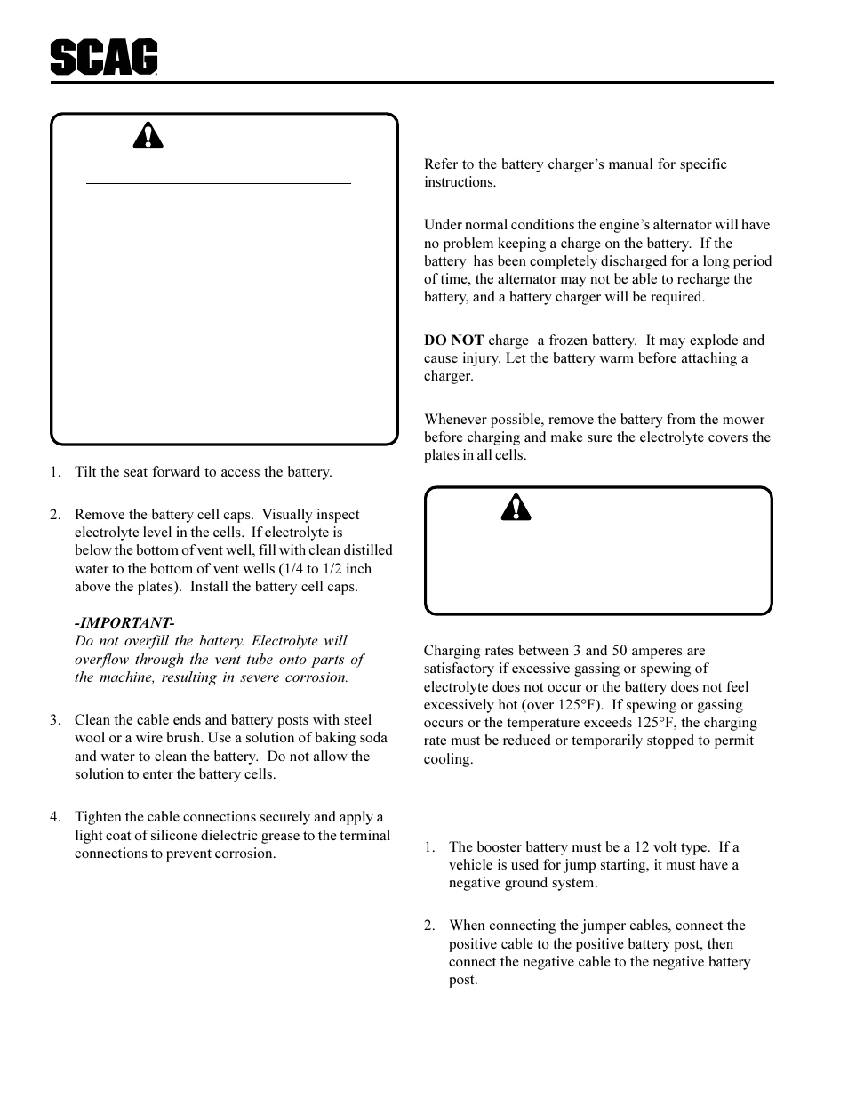 Warning | Scag Power Equipment SCR User Manual | Page 36 / 75