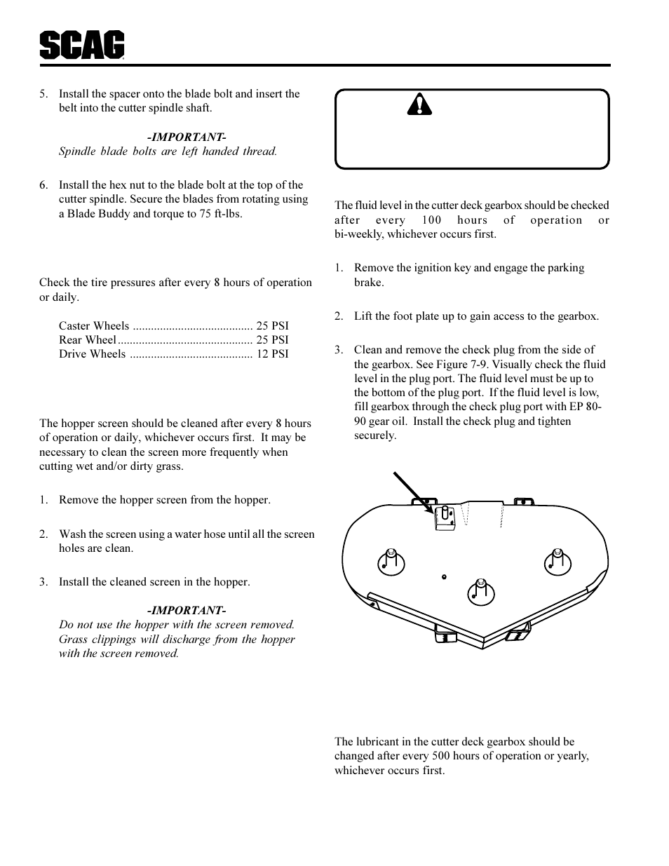 Caution | Scag Power Equipment SCR User Manual | Page 38 / 75