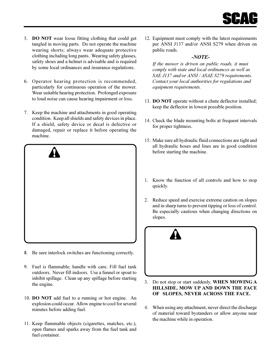 Warning | Scag Power Equipment SCR User Manual | Page 7 / 75
