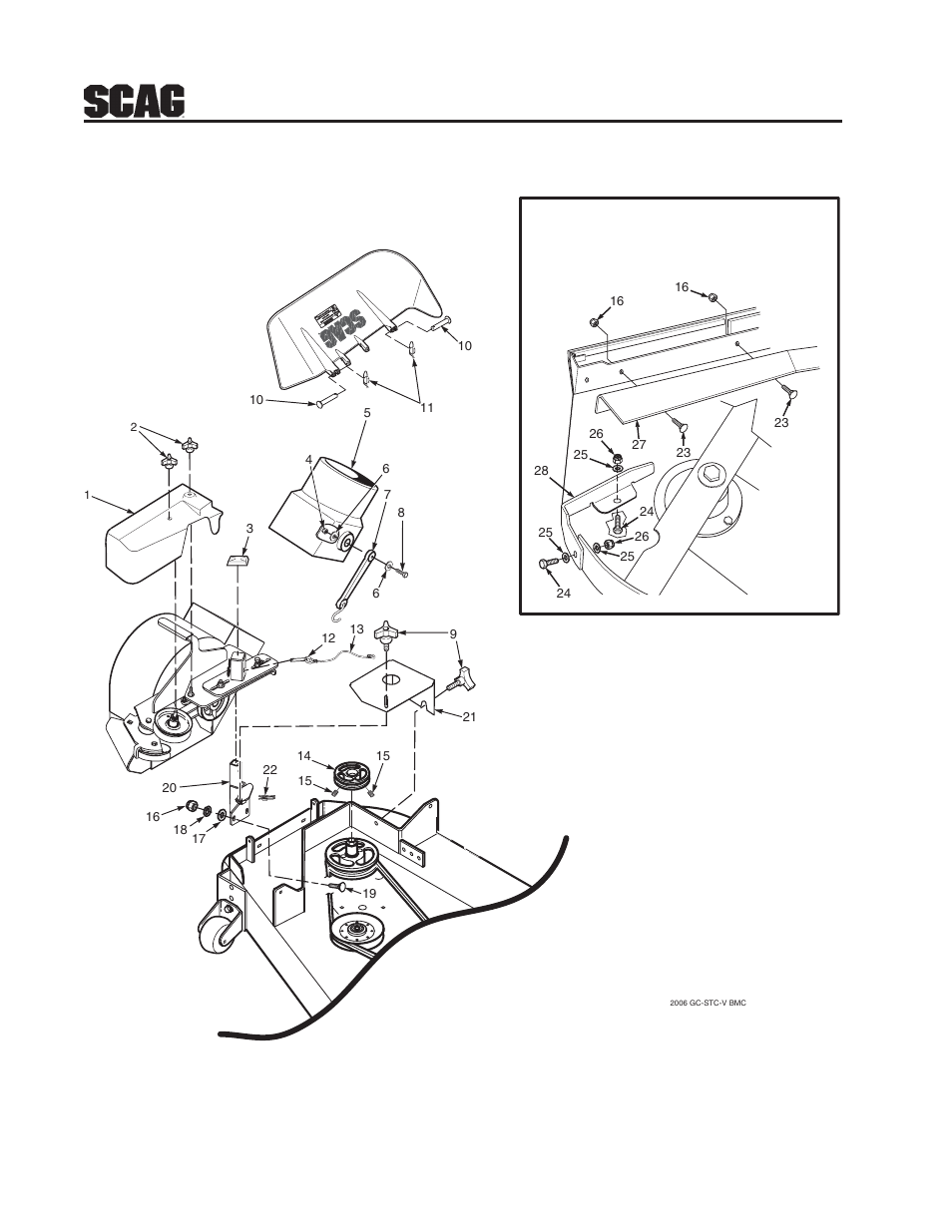 10 gc-stwc-61v" blower mounting components, Under side of velocity-plus cutter deck shown, Right side of cutter deck shown | Scag Power Equipment GC-STWC-61V User Manual | Page 12 / 20