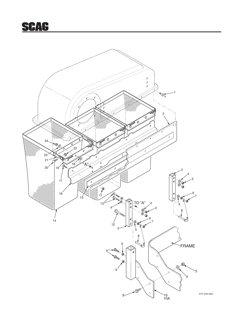 14 gc-stwc-61v bucket support components (lower), Frame | Scag Power Equipment GC-STWC-61V User Manual | Page 16 / 20
