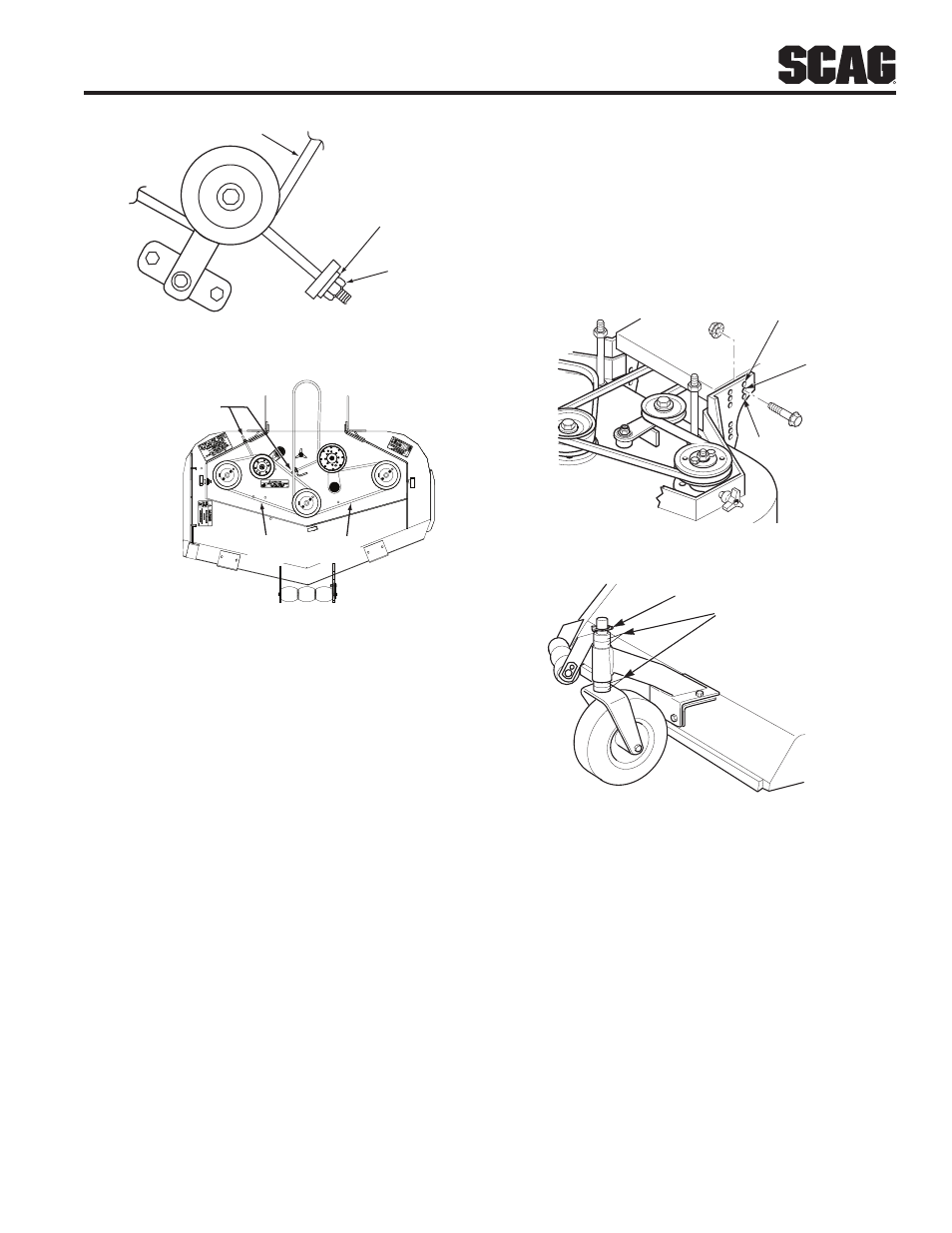 4 belt alignment, 5 adjusting cutting height, Belt alignment 6.4 | Adjusting cutting height 6.5, Blade height adjustment | Scag Power Equipment SW32-15KAI User Manual | Page 23 / 76