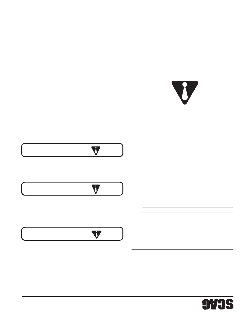 Adver tencia, Precaución, Peligro | Información de segurid ad | Scag Power Equipment SW32-15KAI User Manual | Page 69 / 76
