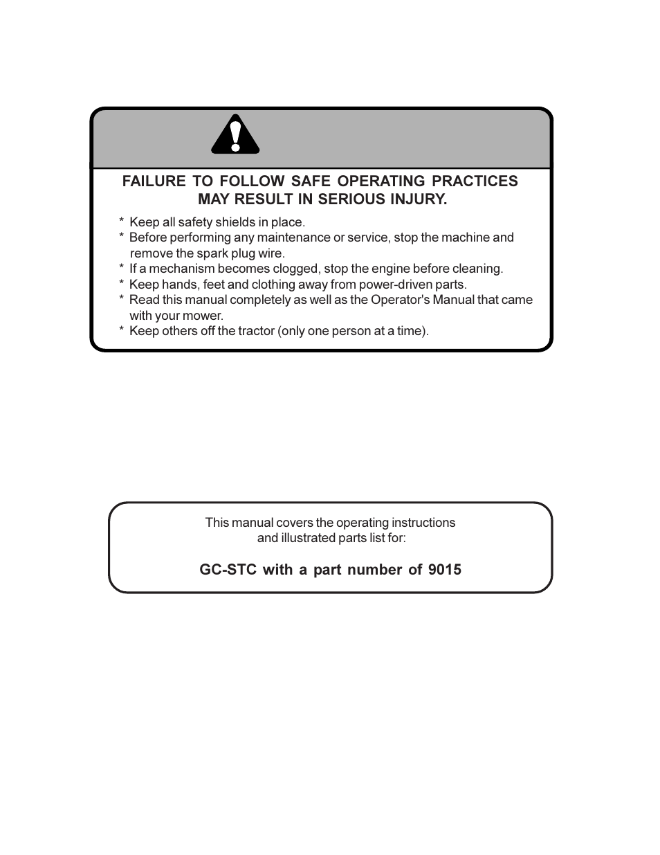 Warning | Scag Power Equipment GC-STC User Manual | Page 2 / 19