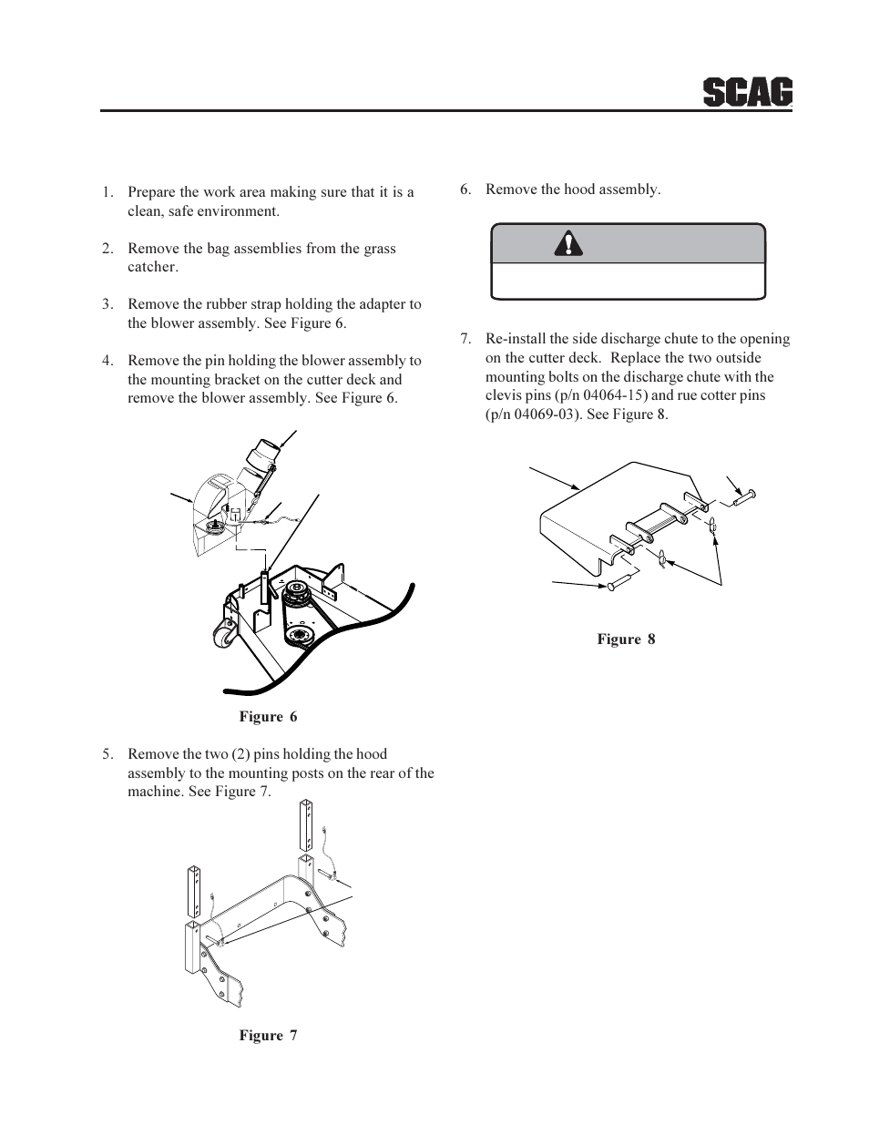 Warning, 1 grass catcher removal instructions | Scag Power Equipment GC-STC User Manual | Page 7 / 19