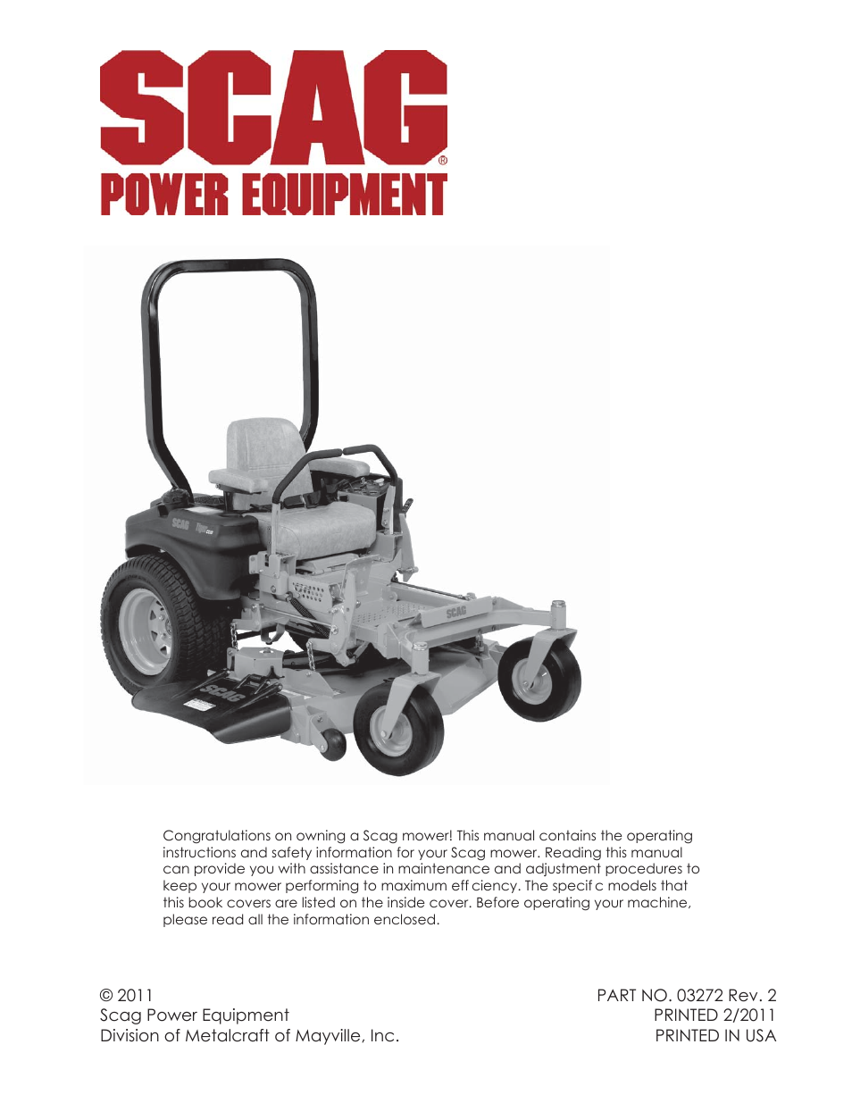 Scag Power Equipment TIGER CAT STC48V-22FS-LE User Manual | 80 pages