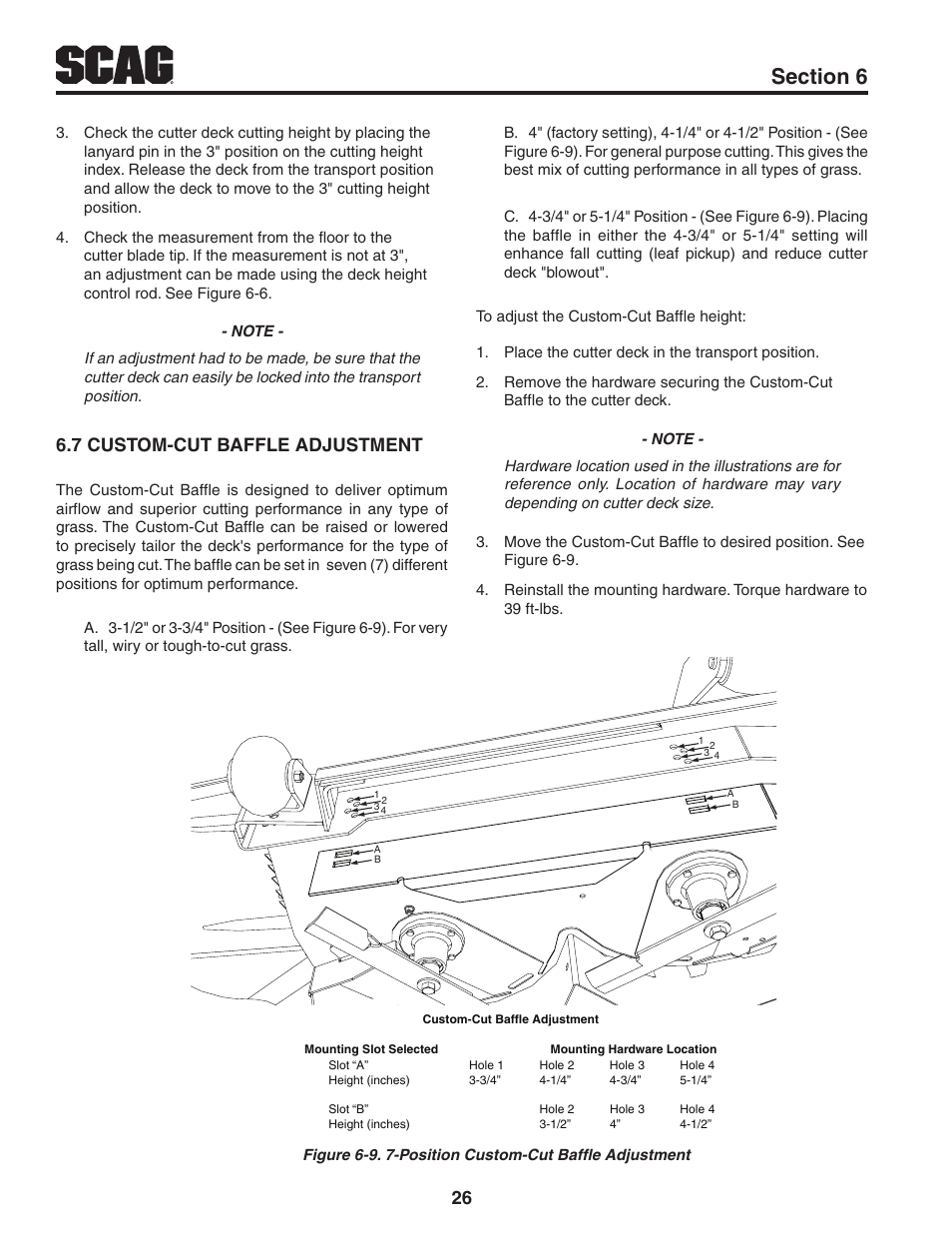 7 custom-cut baffle adjustment, Custom-cut baffle adjustment 6.7 | Scag Power Equipment TIGER CAT STC48V-22FS-LE User Manual | Page 30 / 80