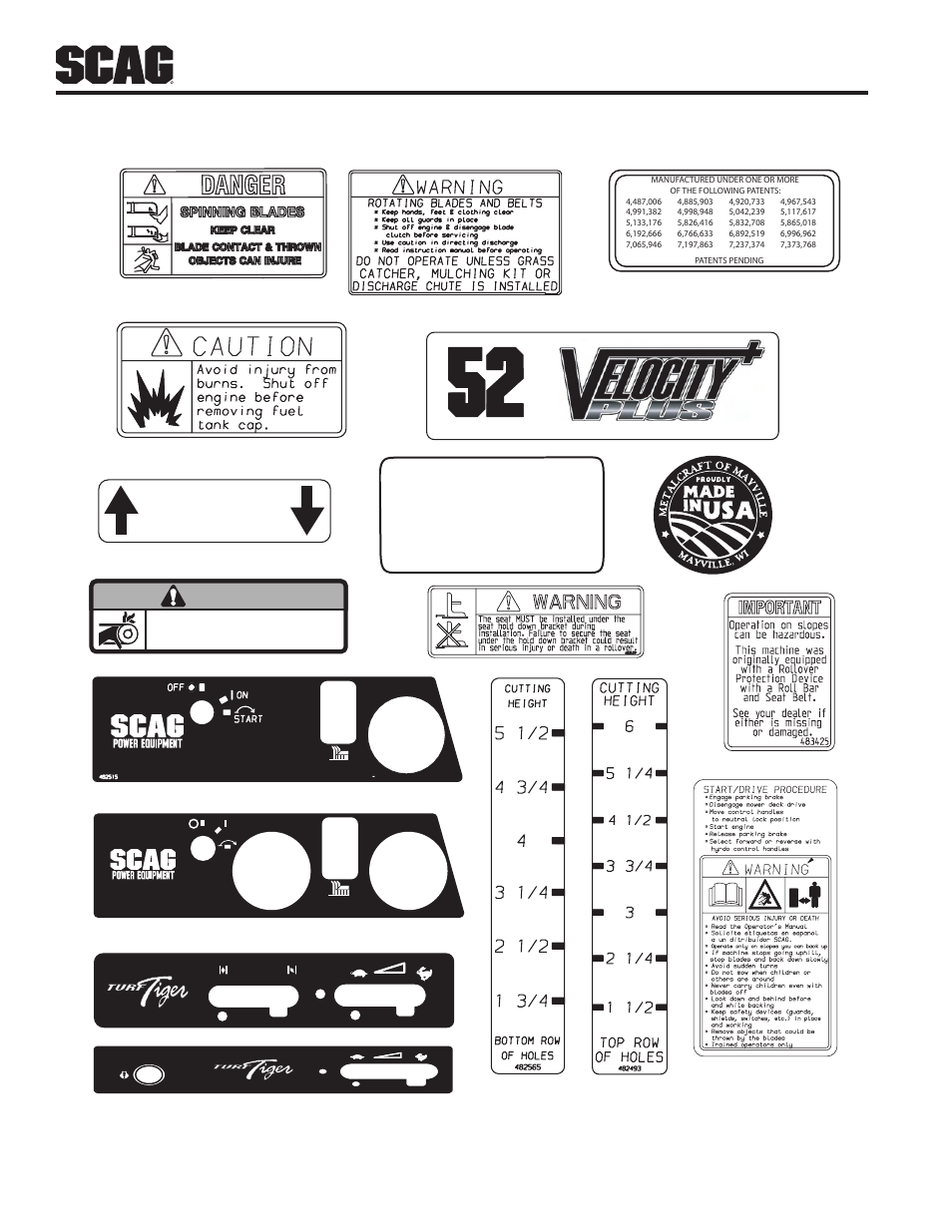 Replacement decals and information plates, Heavy-duty commercial, Warning | Scag Power Equipment TURF TIGER STT52V-27CH User Manual | Page 85 / 138