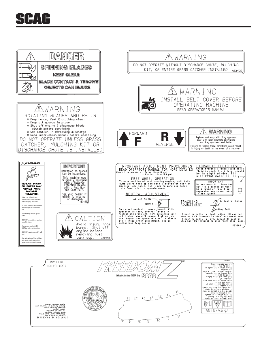 8 safety and instructional decals, Safety and instructional decals 2.8 | Scag Power Equipment FREEDOM Z SFZ48-26BS User Manual | Page 12 / 69