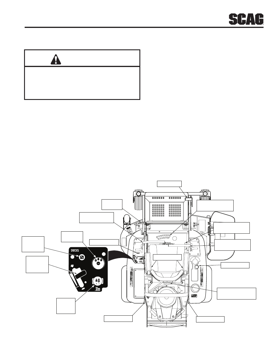 Operating instructions, Section 4, 1 controls and instrument identification | Caution, Controls and instrument 4.1 identification | Scag Power Equipment FREEDOM Z SFZ48-26BS User Manual | Page 15 / 69