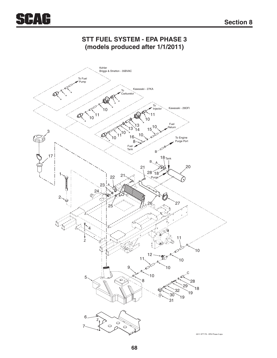 Stt fuel system - epa phase 3 | Scag Power Equipment TURF TIGER STT61V-29DFI User Manual | Page 74 / 95