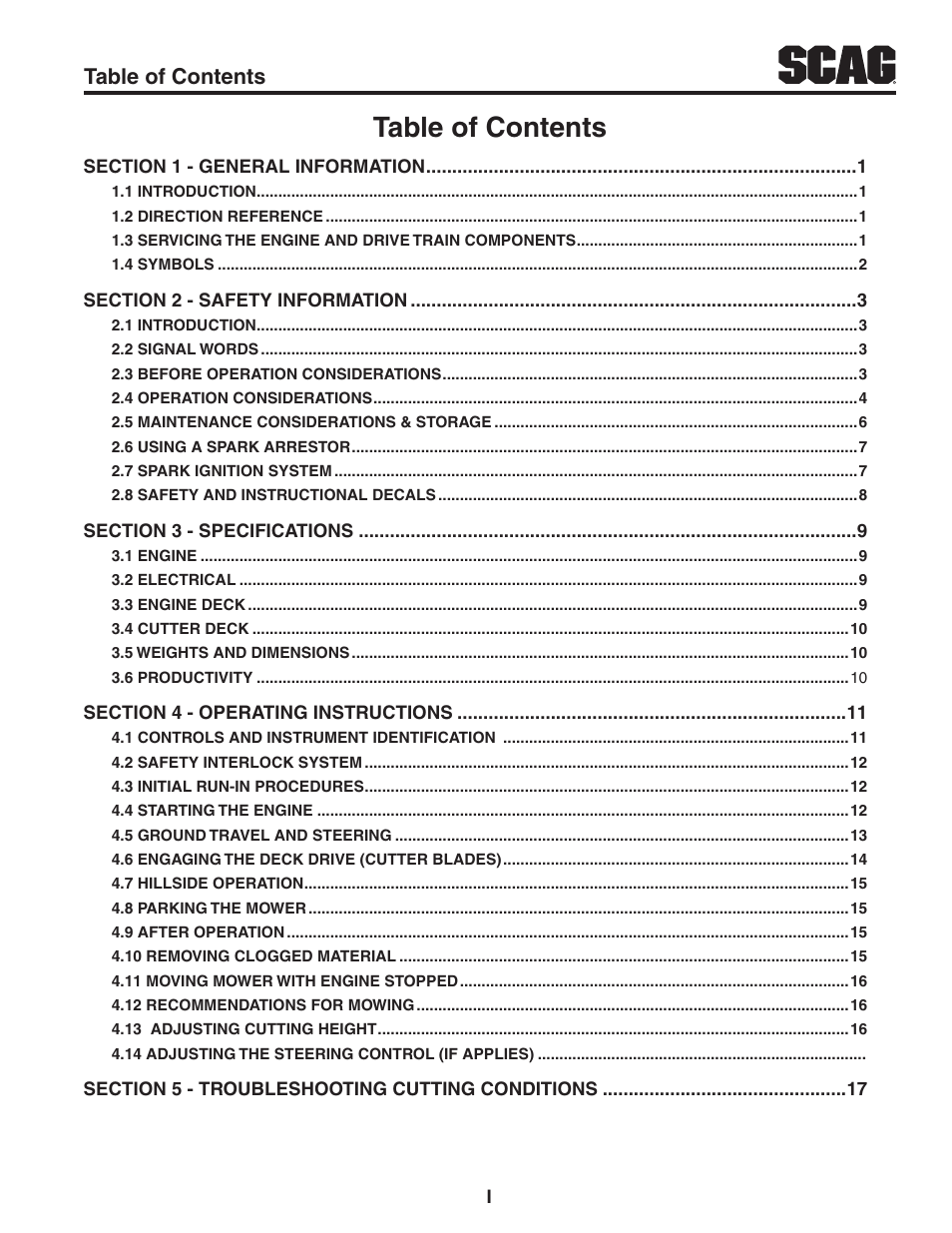 Scag Power Equipment V-RIDE SVR61V-29FX User Manual | Page 3 / 65