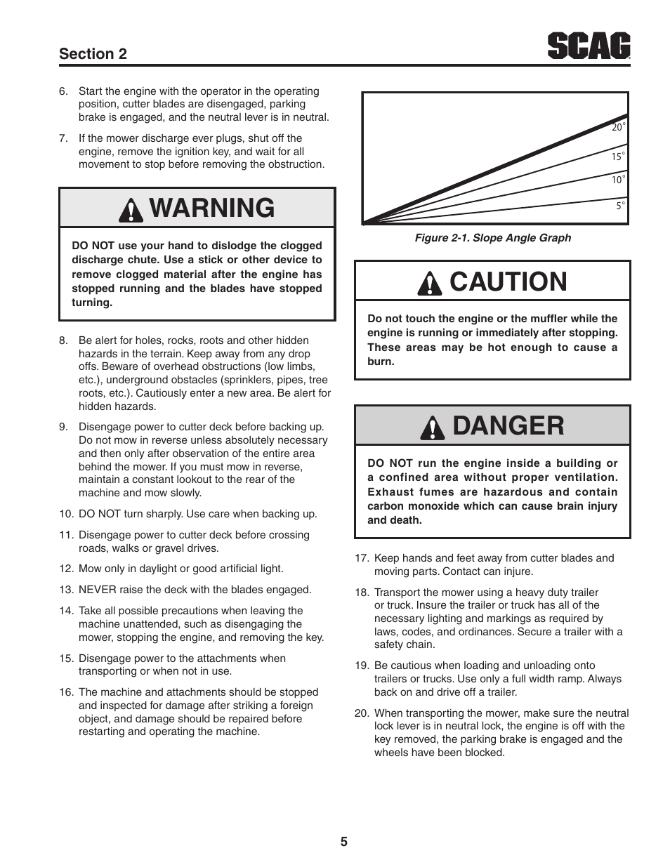 Warning, Caution, Danger | Scag Power Equipment V-RIDE SVR61V-29FX User Manual | Page 9 / 65