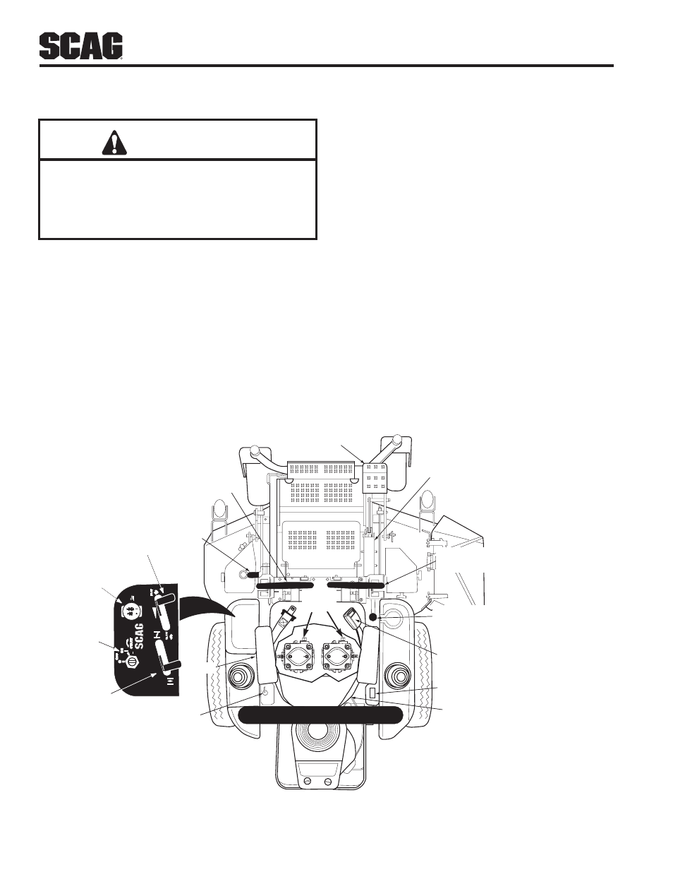 Operating instructions, 1 controls and instrument identification, Section 4 | Caution, Controls and instrument 4.1 identification, Controls and instruments figure 4-1 | Scag Power Equipment WILDCAT STWC48V-25CV User Manual | Page 16 / 122
