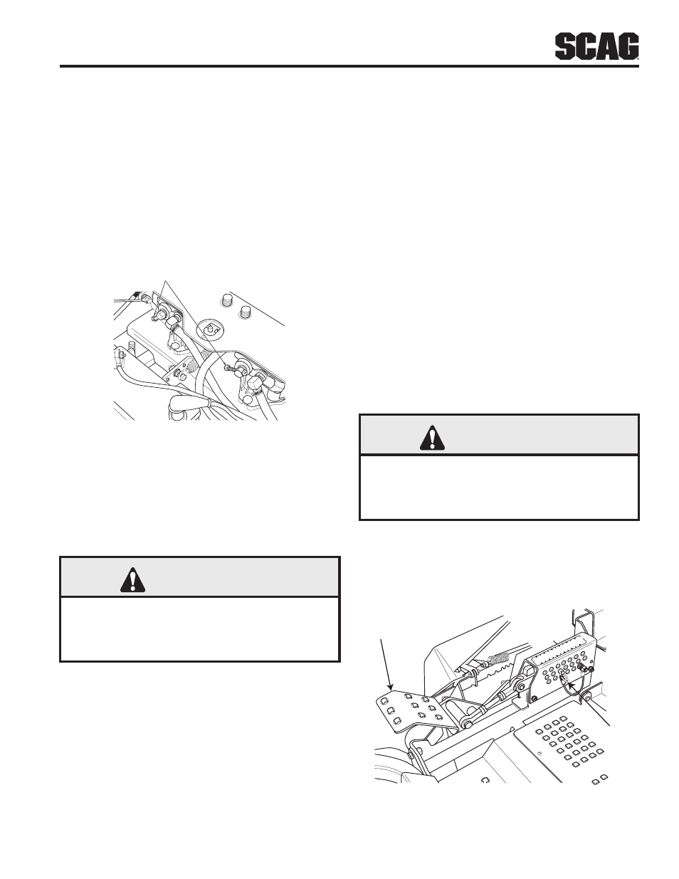 11 moving mower with engine stopped, 12 recommendations for mowing, 13 adjusting cutting height | Warning, Moving mower with engine 4.11 stopped, Recommendations for mowing 4.12, Adjusting cutting height 4.13 | Scag Power Equipment WILDCAT STWC48V-25CV User Manual | Page 21 / 122