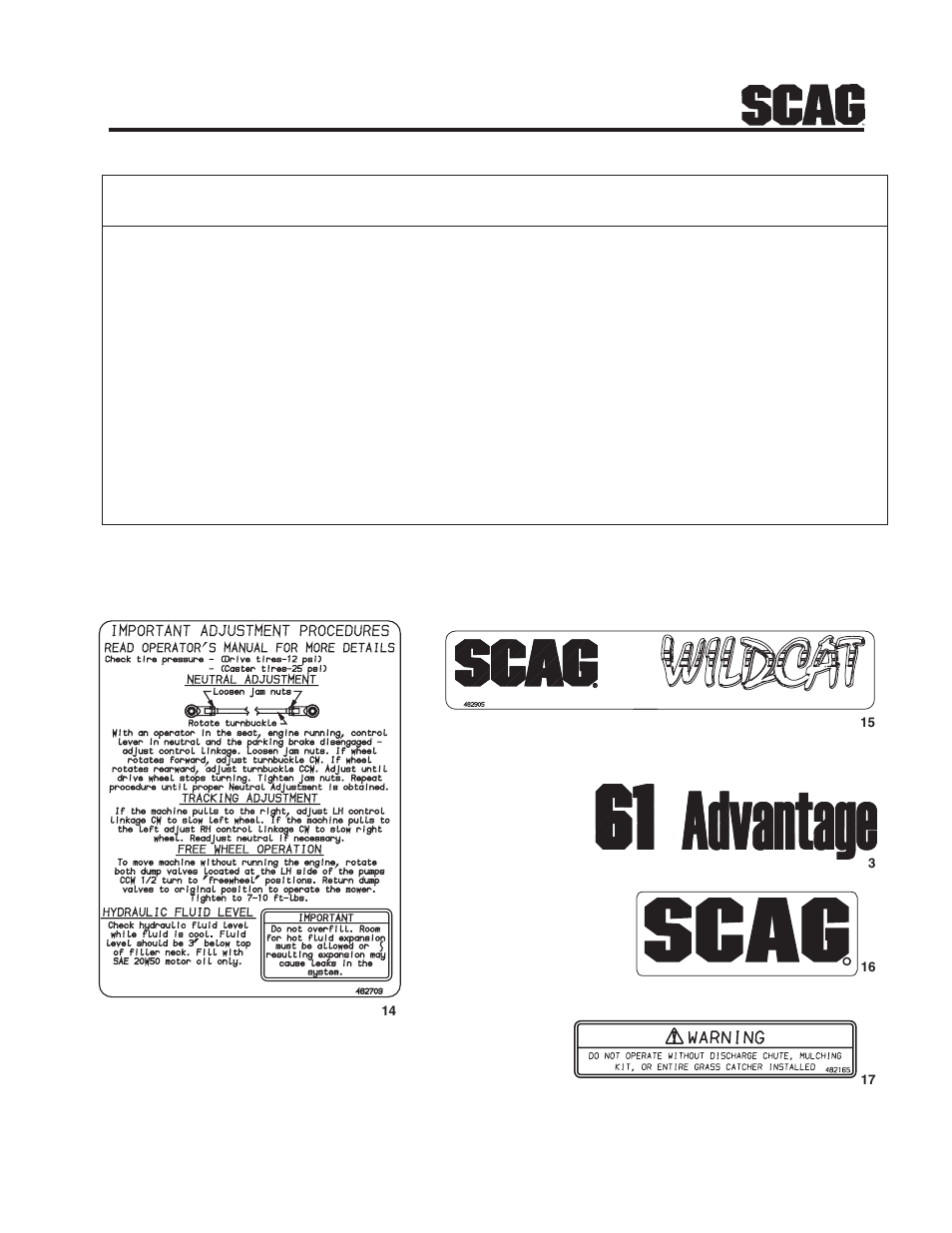Replacement decals and information plates | Scag Power Equipment STWC User Manual | Page 63 / 106