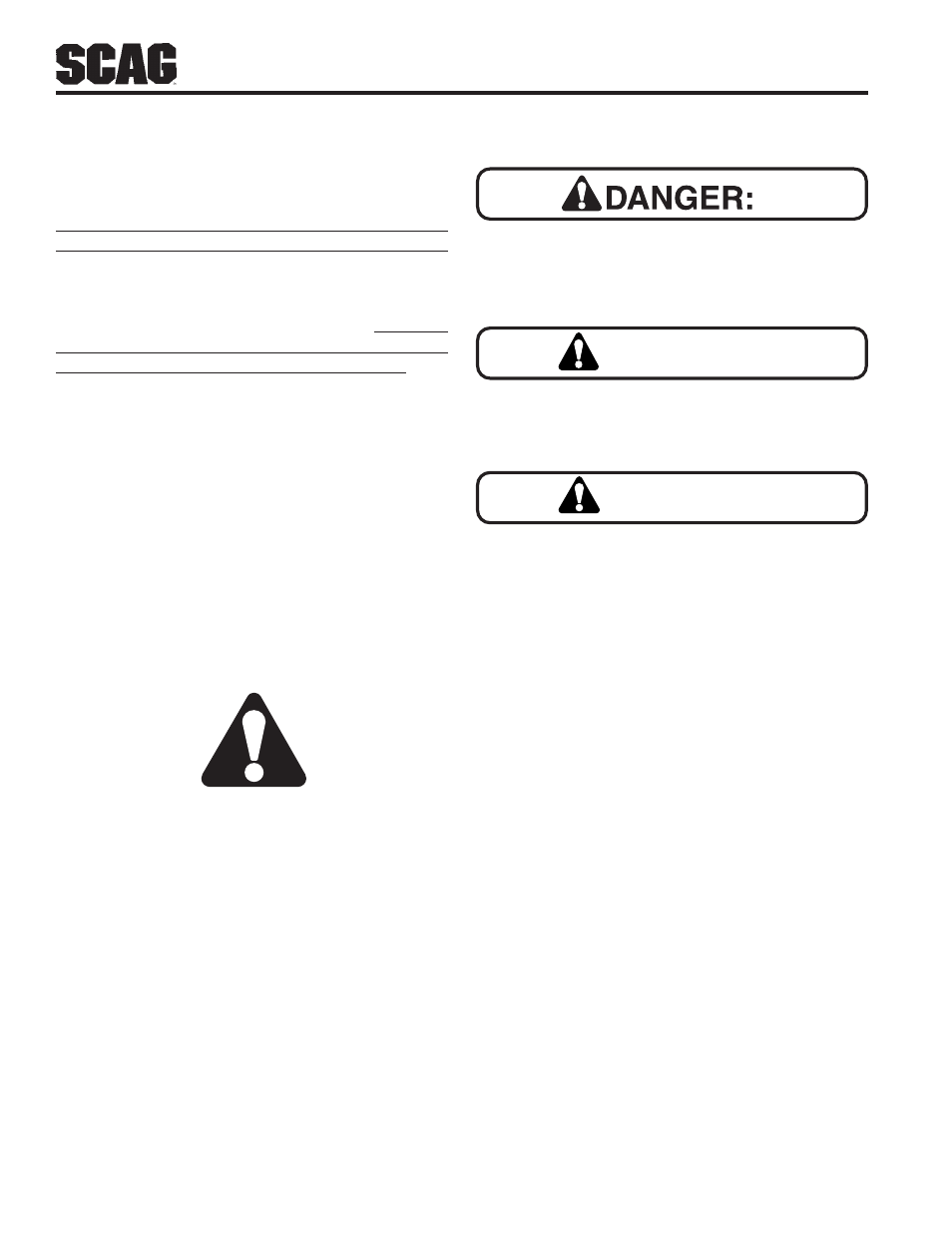 Warning, Caution, Safety information | Scag Power Equipment STWC User Manual | Page 8 / 106