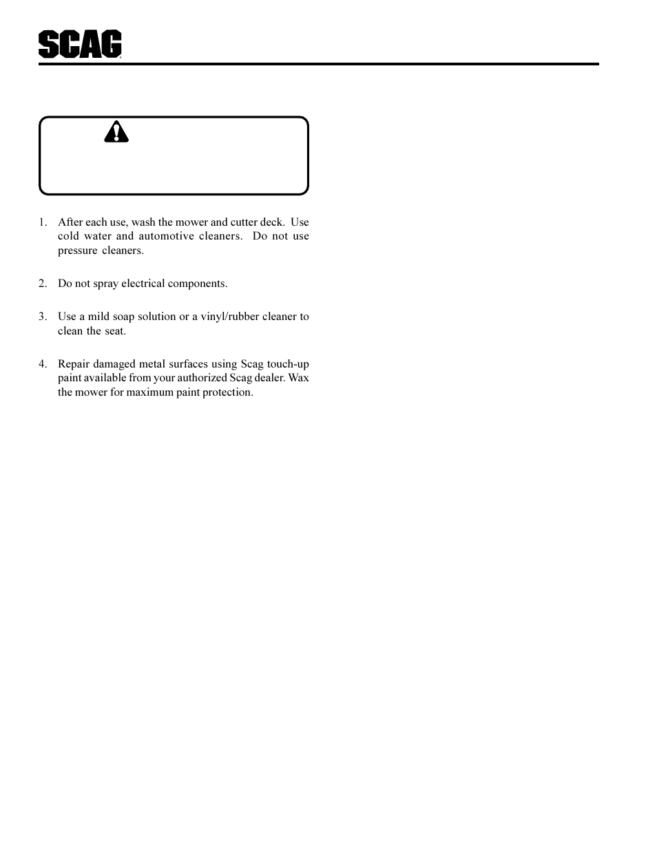 Caution | Scag Power Equipment STC User Manual | Page 36 / 64