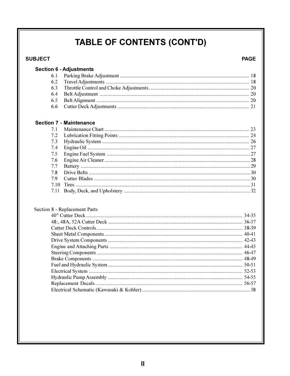 Table of contents (cont'd) | Scag Power Equipment STC User Manual | Page 4 / 64