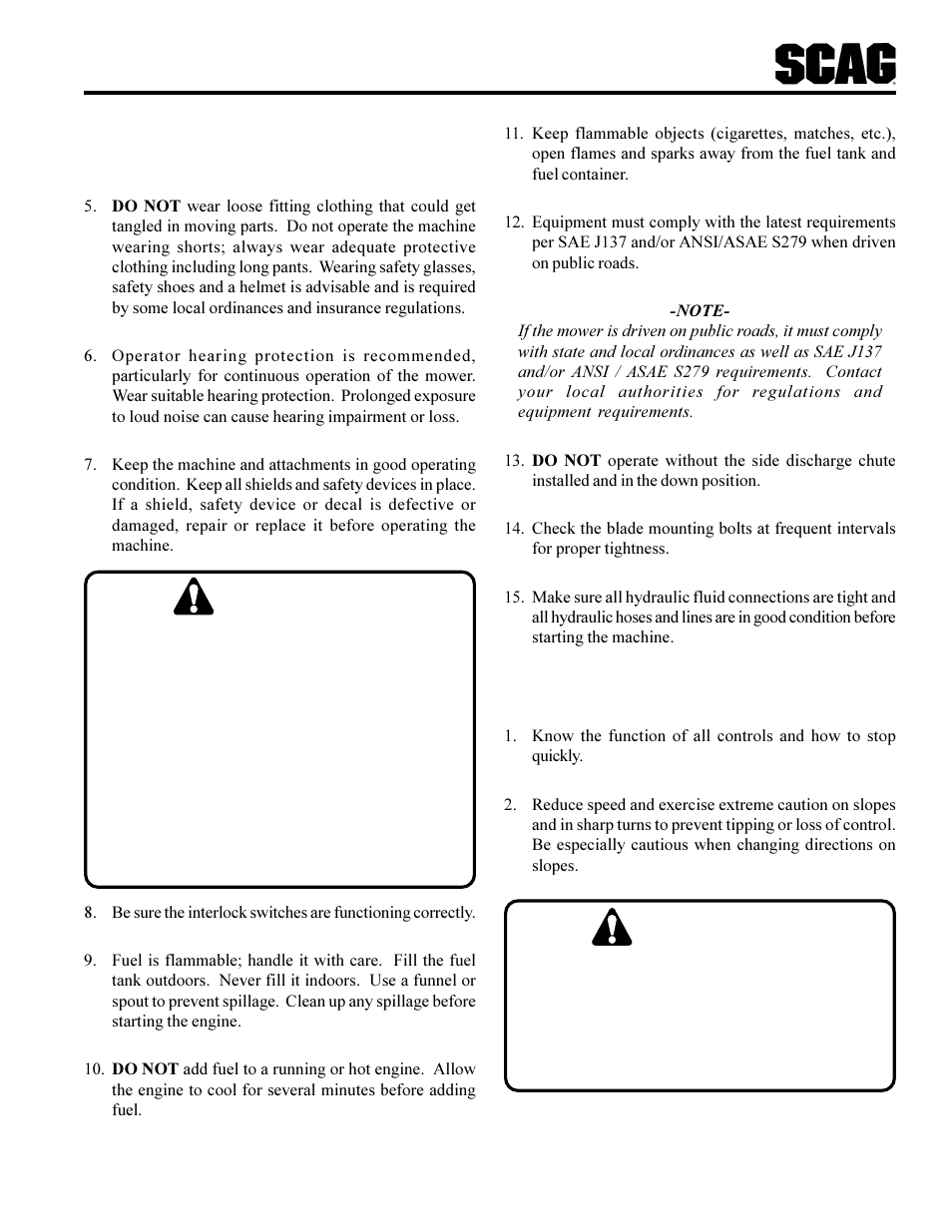Warning | Scag Power Equipment STC User Manual | Page 7 / 64