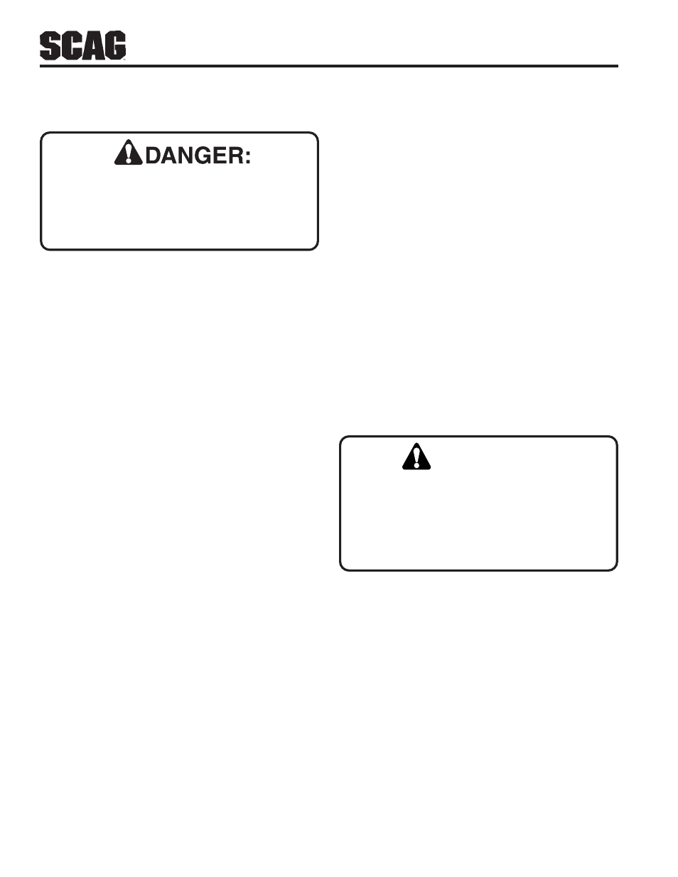 Warning | Scag Power Equipment SWZU User Manual | Page 10 / 92