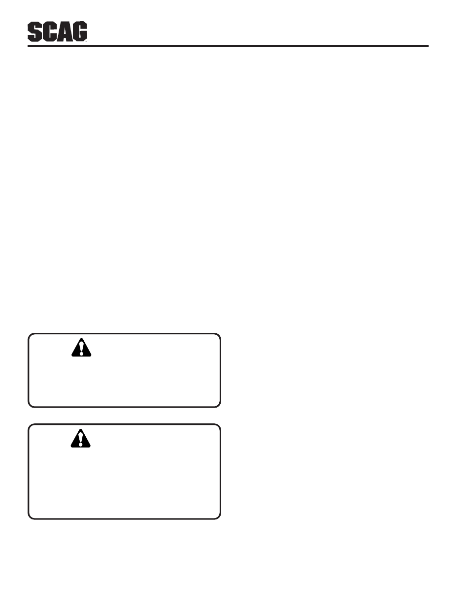 Warning | Scag Power Equipment SWZU User Manual | Page 12 / 92