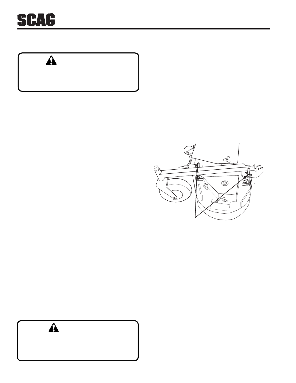 Caution, Warning, 10 belt tension | Cutter deck adjustments | Scag Power Equipment SWZU User Manual | Page 14 / 92