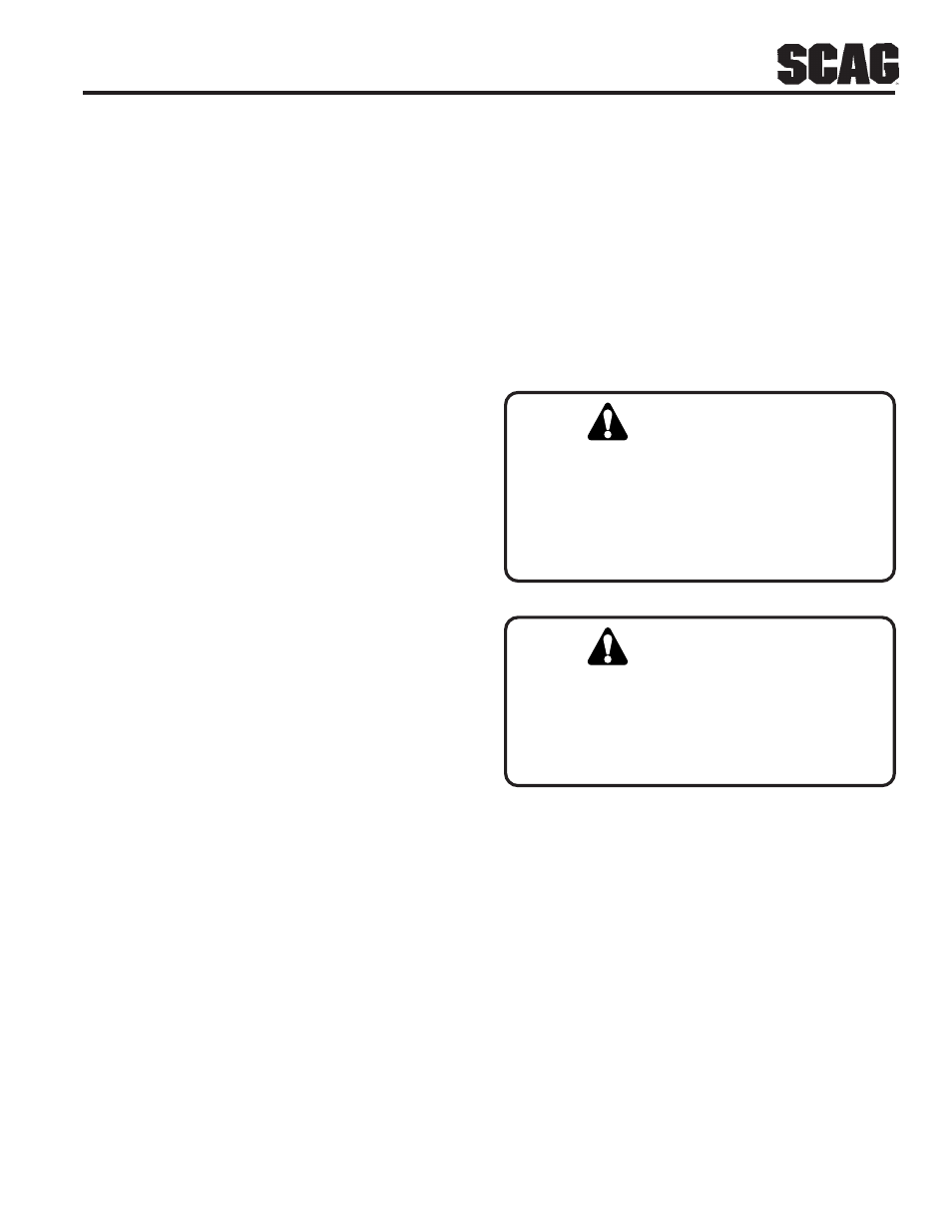 Warning | Scag Power Equipment SWZU User Manual | Page 21 / 92
