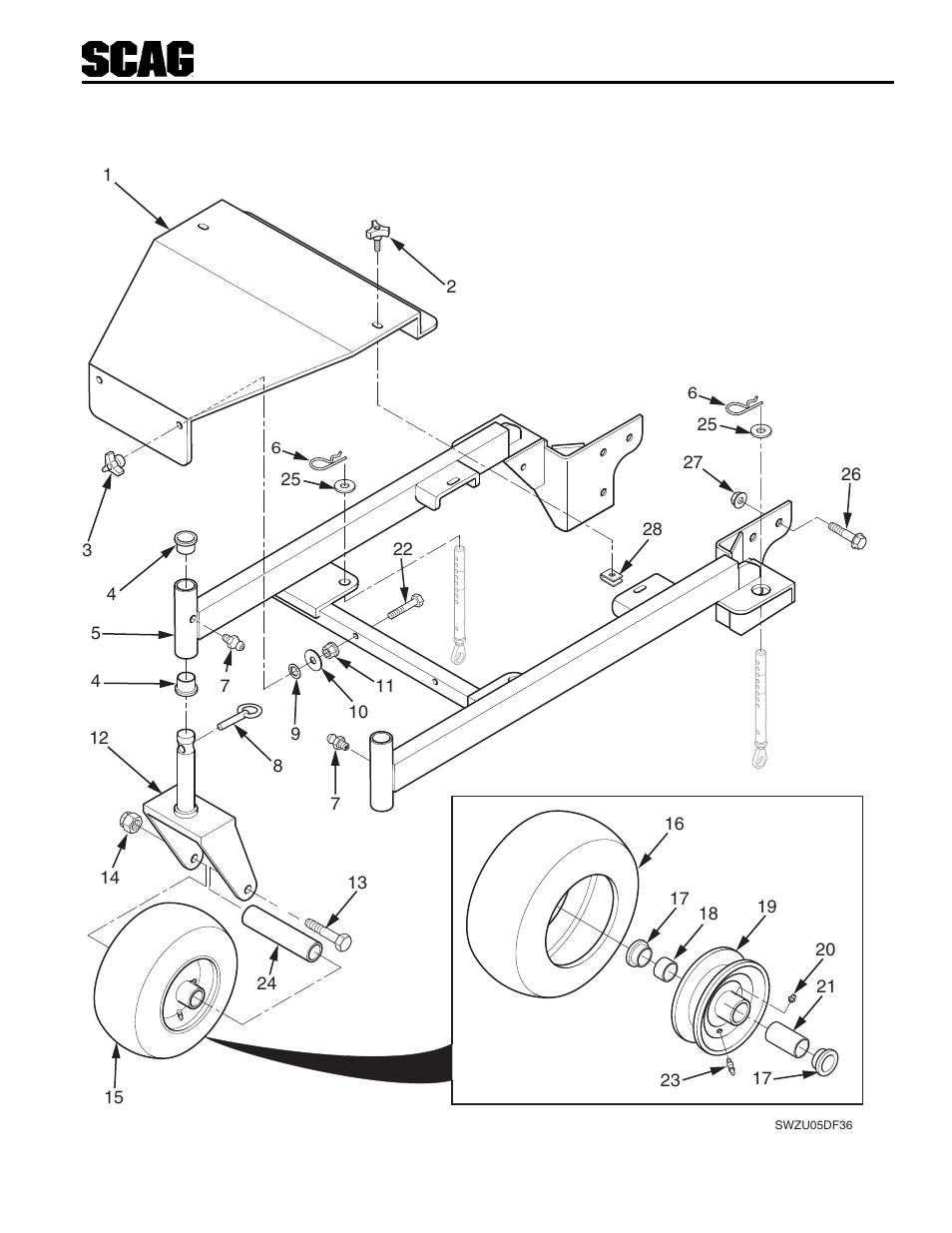 28 36"a deck frame | Scag Power Equipment SWZU User Manual | Page 32 / 92