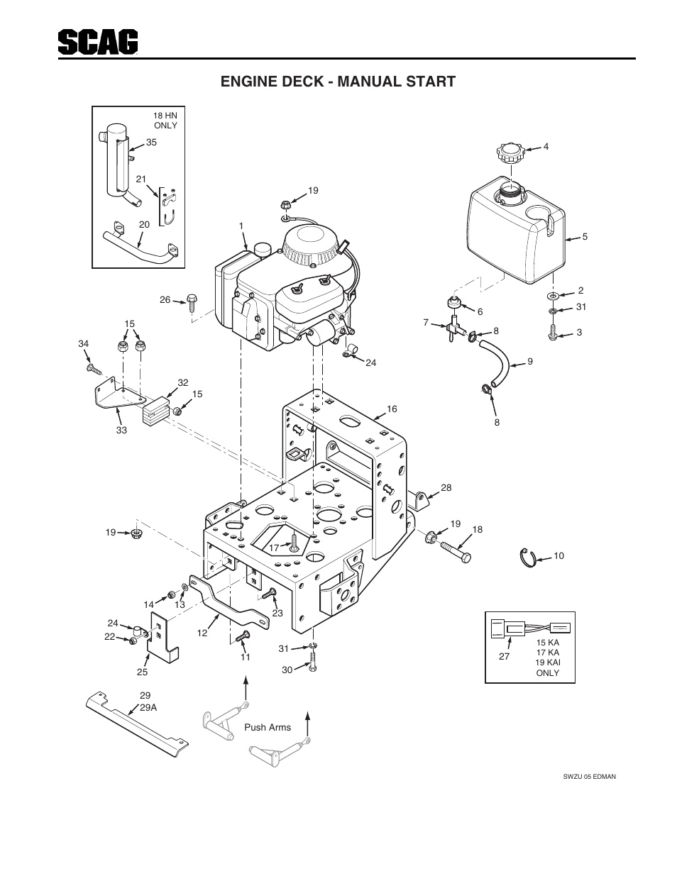 34 engine deck - manual start | Scag Power Equipment SWZU User Manual | Page 38 / 92