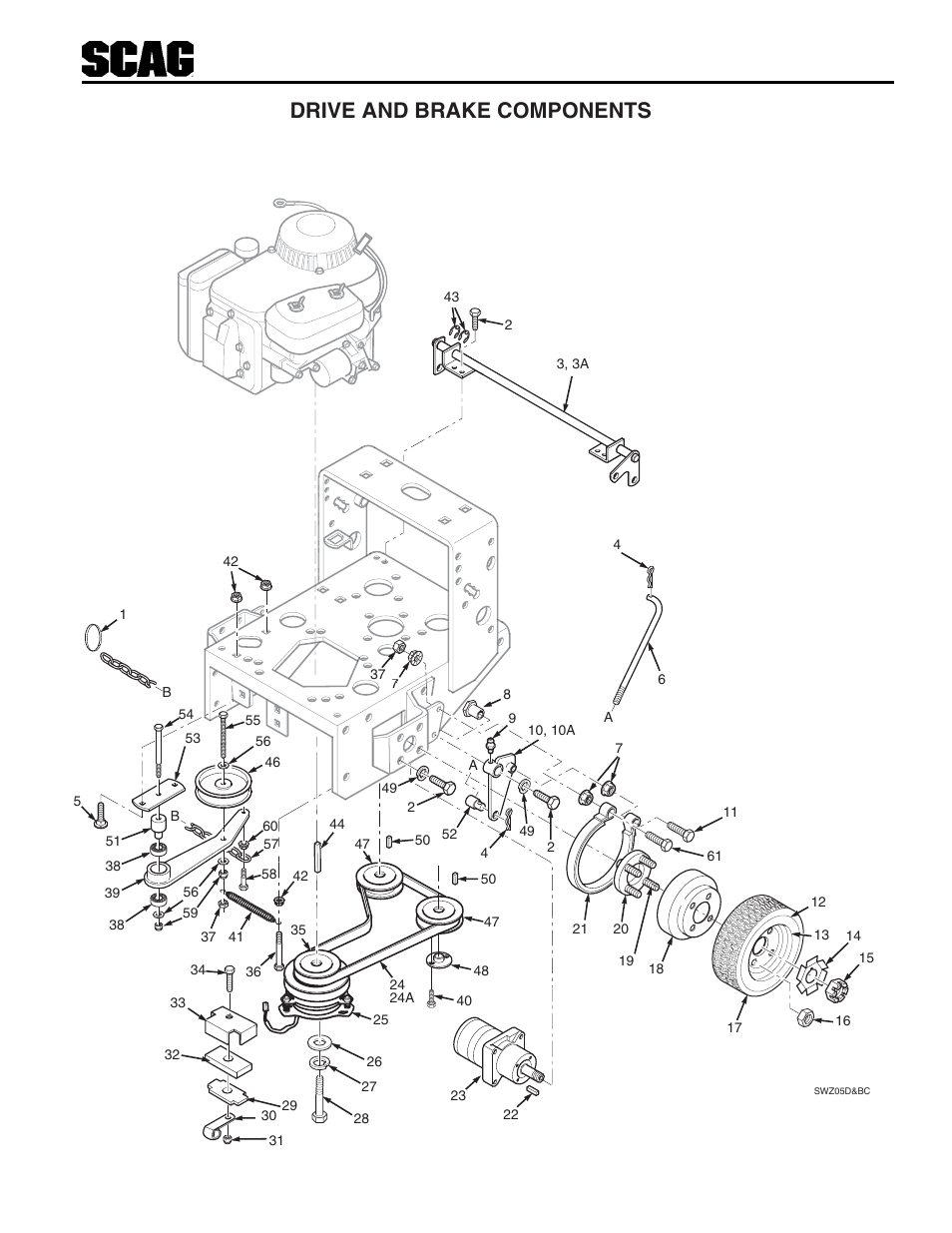 38 drive and brake components | Scag Power Equipment SWZU User Manual | Page 42 / 92