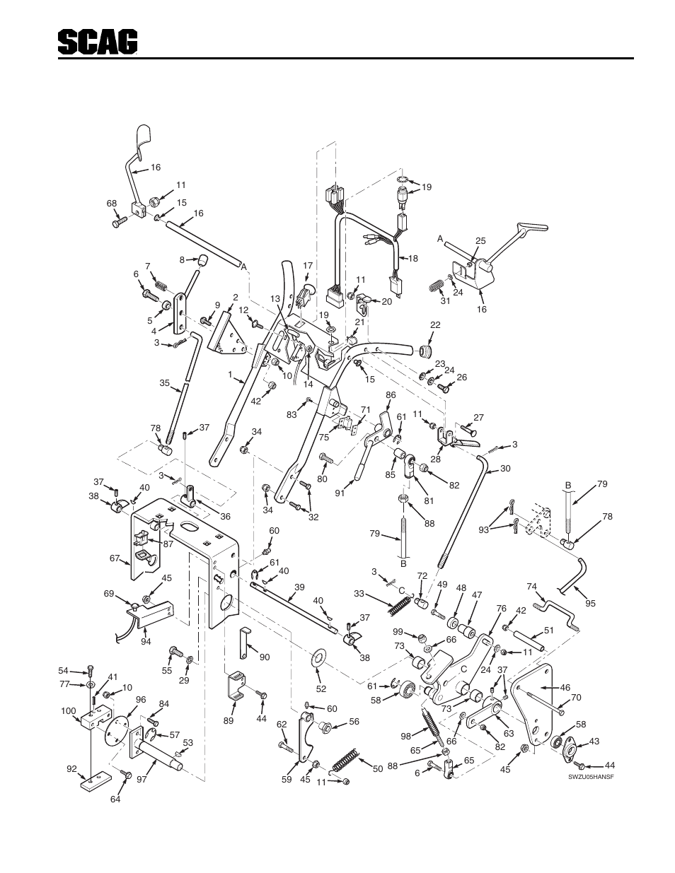 46 handle assembly small frame (16") | Scag Power Equipment SWZU User Manual | Page 50 / 92