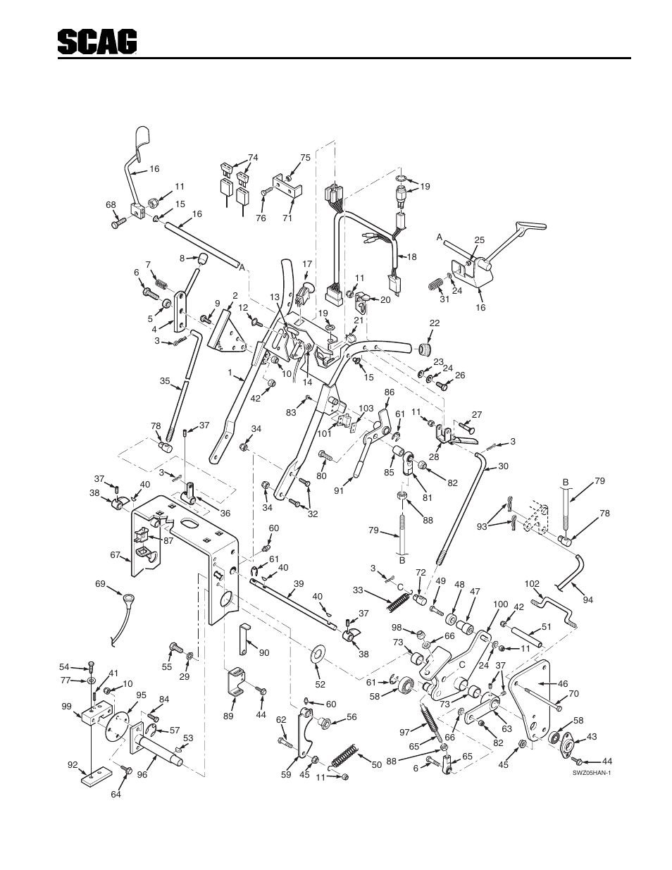 48 handle assembly large frame (swzu-21kae) | Scag Power Equipment SWZU User Manual | Page 52 / 92