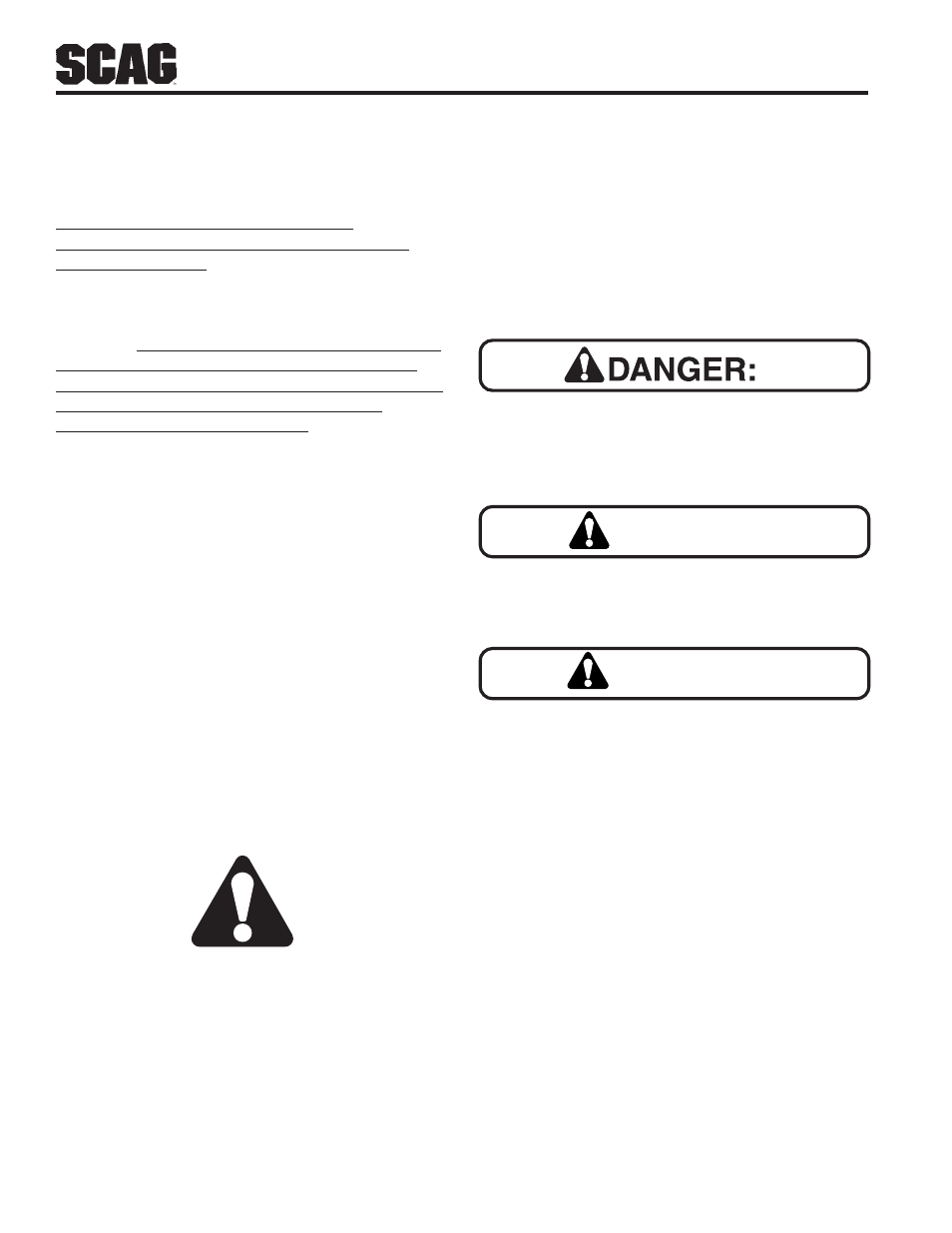 Warning, Caution, Safety information | Scag Power Equipment SWZU User Manual | Page 8 / 92