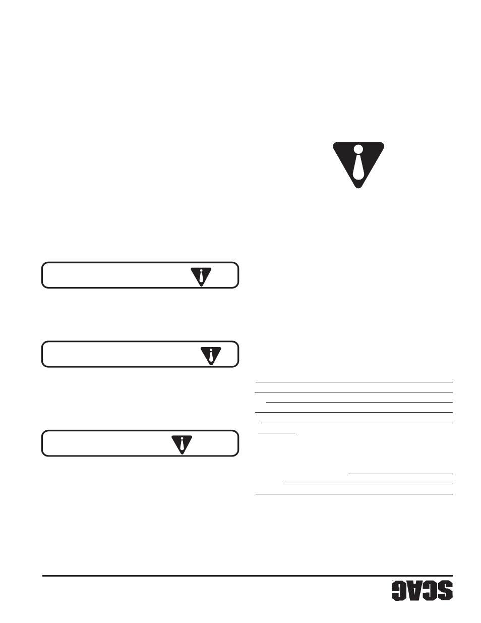 Peligro: adver tencia: preca ución, Información de segurid ad | Scag Power Equipment SWZU User Manual | Page 85 / 92