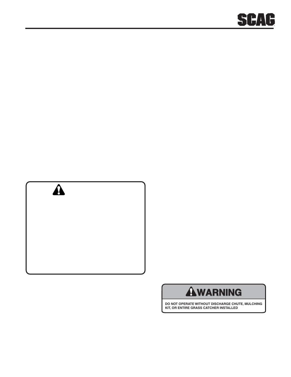 Warning | Scag Power Equipment SWZU User Manual | Page 9 / 92