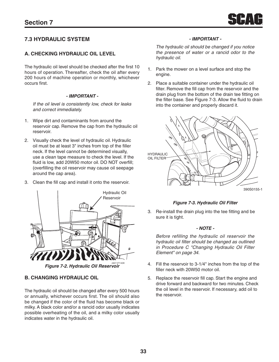 3 hydraulic system | Scag Power Equipment TURF TIGER STT61V-31KB-DF User Manual | Page 37 / 76